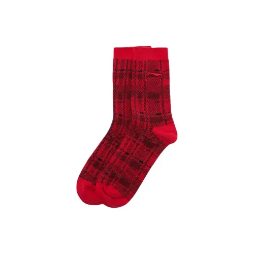 LiNing Sports Life Collection Mid Calf Socks Unisex 1 Pack Samba Red Plaid