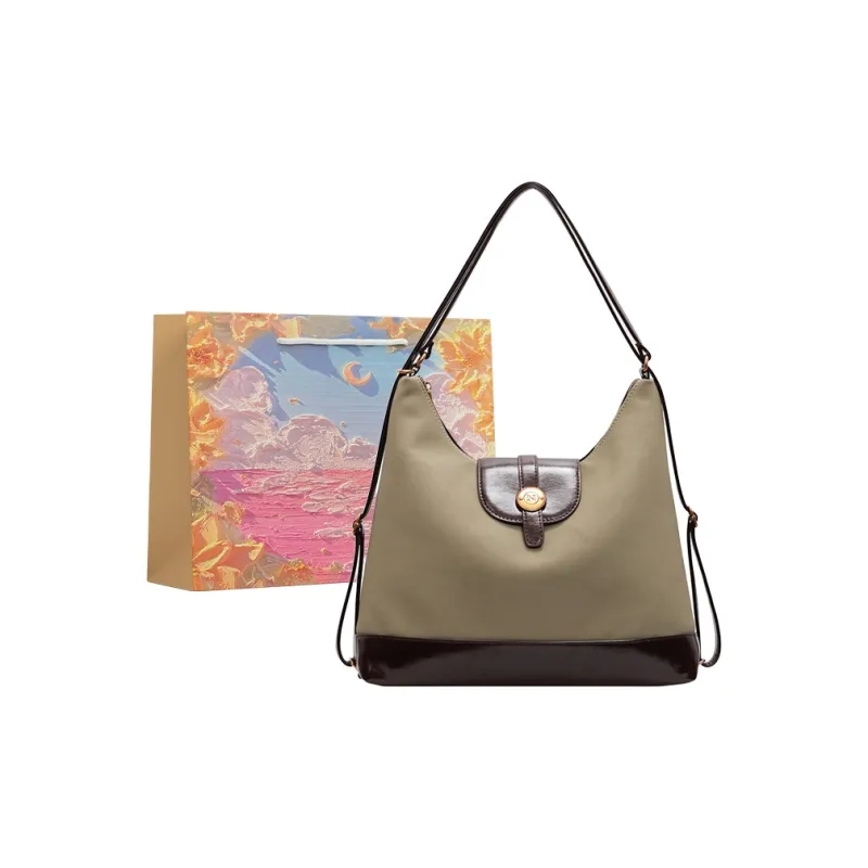 BRINCH PU Backpack On The Shoulder Women's Black/Khaki/Coffee-4