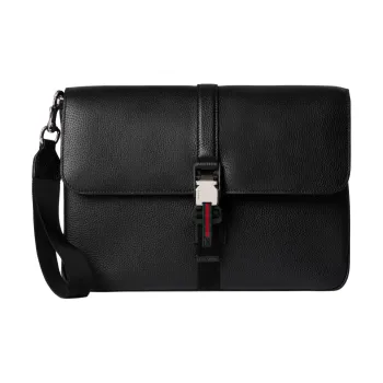 GUCCI Soft Grain Leather Clutch Medium Size Men's Black