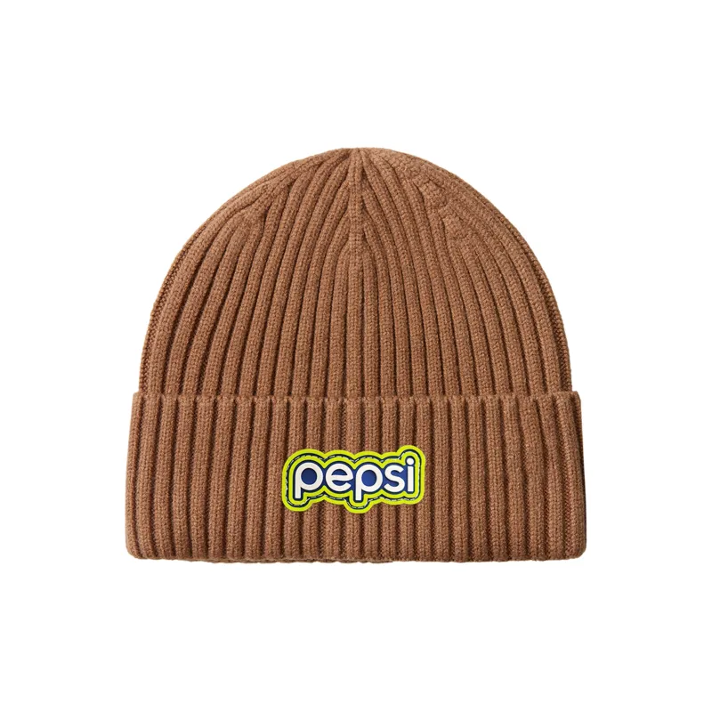 Pepsi Viscose Plush Beanie Unisex Beige Dark Gray Brown-6