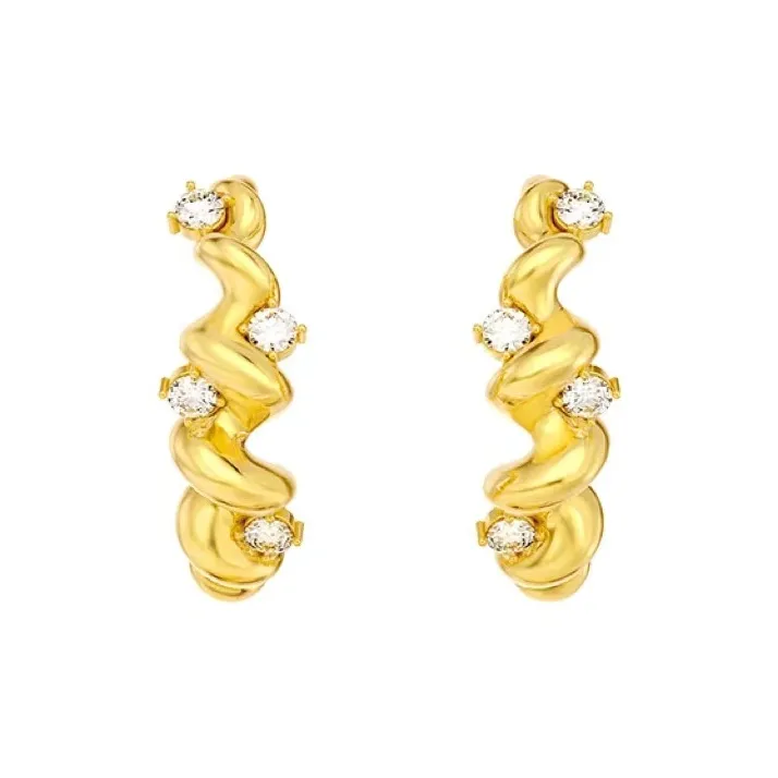 Mistova JEWELRY Eco Friendly Copper Gold Plated With Synthetic Zircon Knot Horn Stud Earrings Women's-2