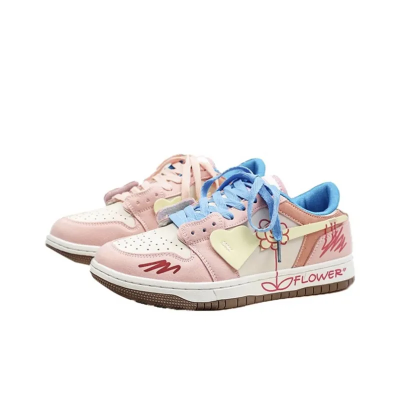 Crocodile Slip-Resistant Cushioning Abrasion-Resistant Low-Top Skateboard Shoes Women's Pink-1