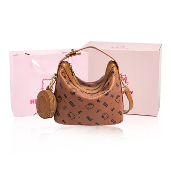 MESUCA Sanrio Hello Kitty Series PU Shoulder Bag, Crossbody Bag, Handbag Women's Brown/Pink/Ecru/Black