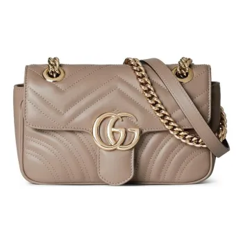 GUCCI GG Marmont Quilted V Shaped Leather Crossbody Bag Shoulder Bag Mini Women's Taupe
