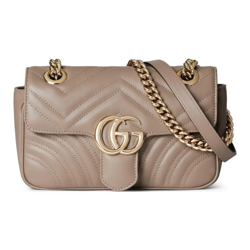 GUCCI GG Marmont Quilted V Shaped Leather Crossbody Bag Shoulder Bag Mini Women's Taupe-0