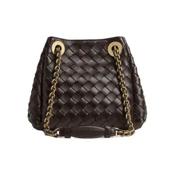 Bottega Veneta Parachute Sheepskin Handbag Shoulder Bag Small Size Women's Chocolate Brown