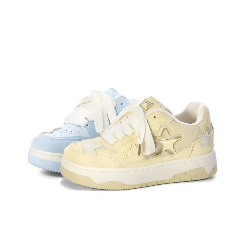 OAOQ Lightweight Low-Top Skateboard Shoes Women's Yellow Blue Mismatched-2