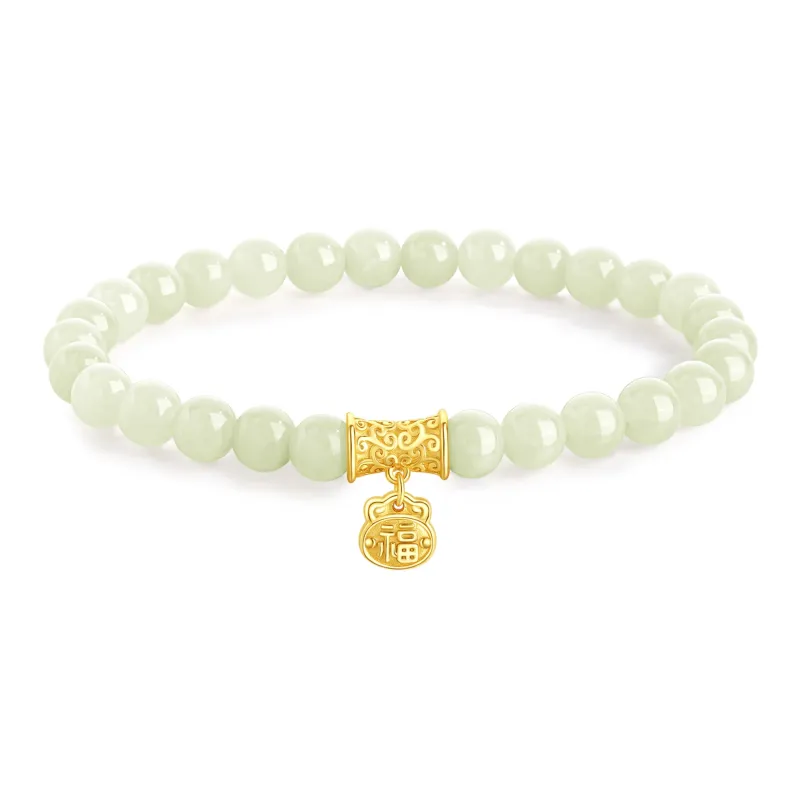 Lao Feng Xiang Hetian Jade Bracelets Pale Greenish White Jade Women's-0