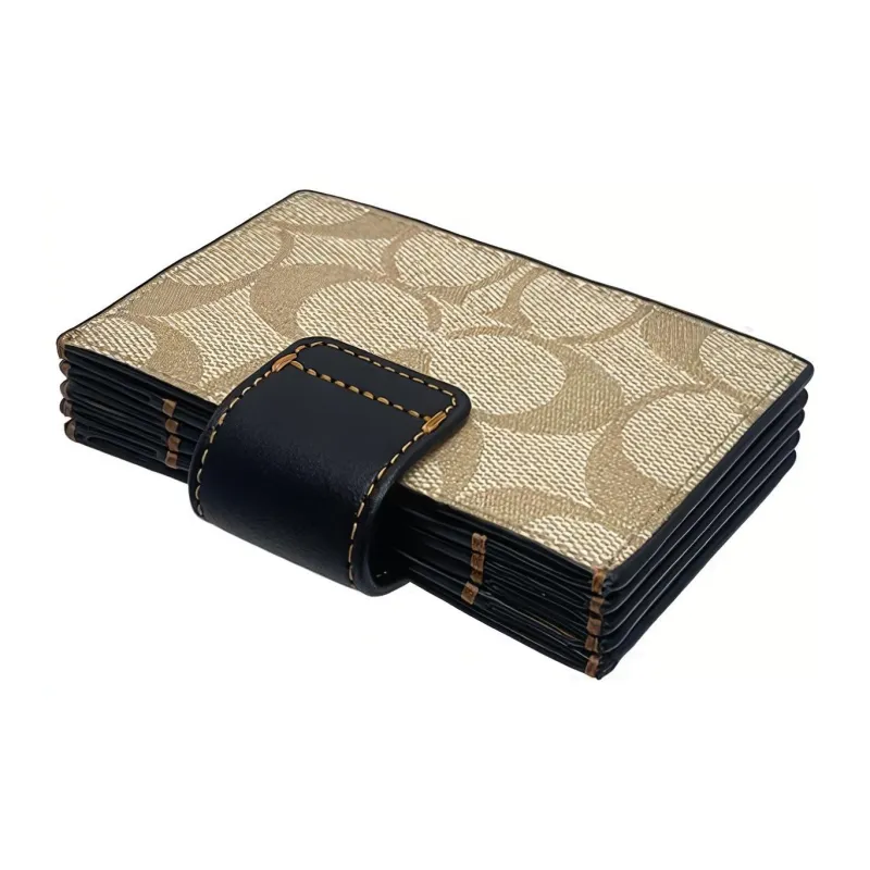 COACH Card Case Coated Canvas With Leather Card Holder Mini Women's Light Khaki-4