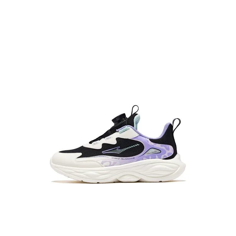 ERKE KIDS Lingyue 3 Cushioning Abrasion Resistant Breathable Slip Resistant Low Top Running Shoes Black Purple Kids'-0