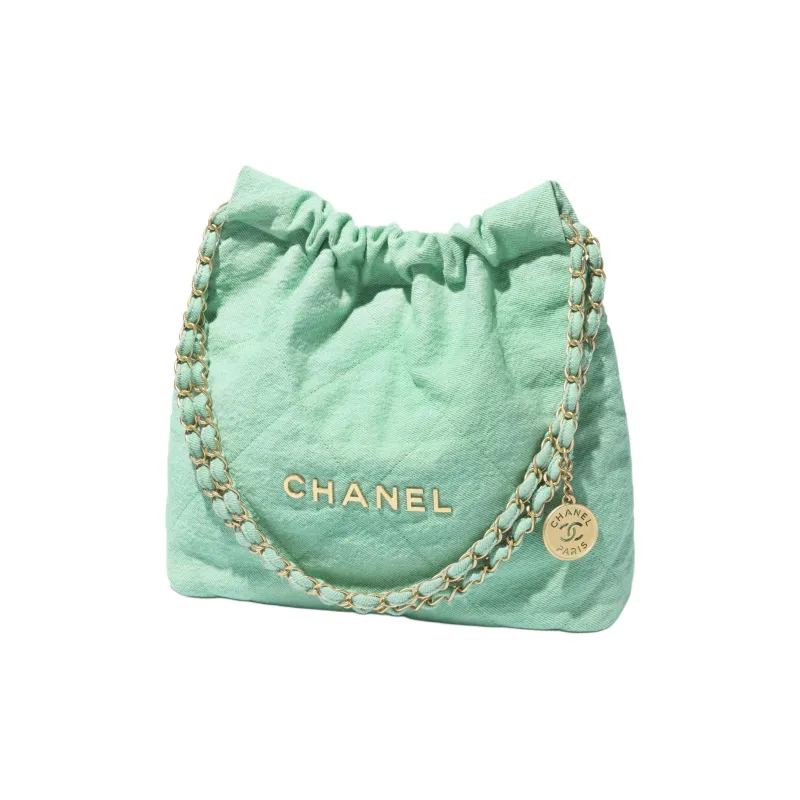 CHANEL Washed Denim Handbag Mini Women's Turquoise-2