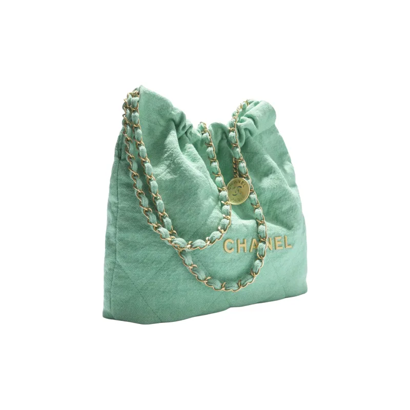 CHANEL Washed Denim Handbag Mini Women's Turquoise-3