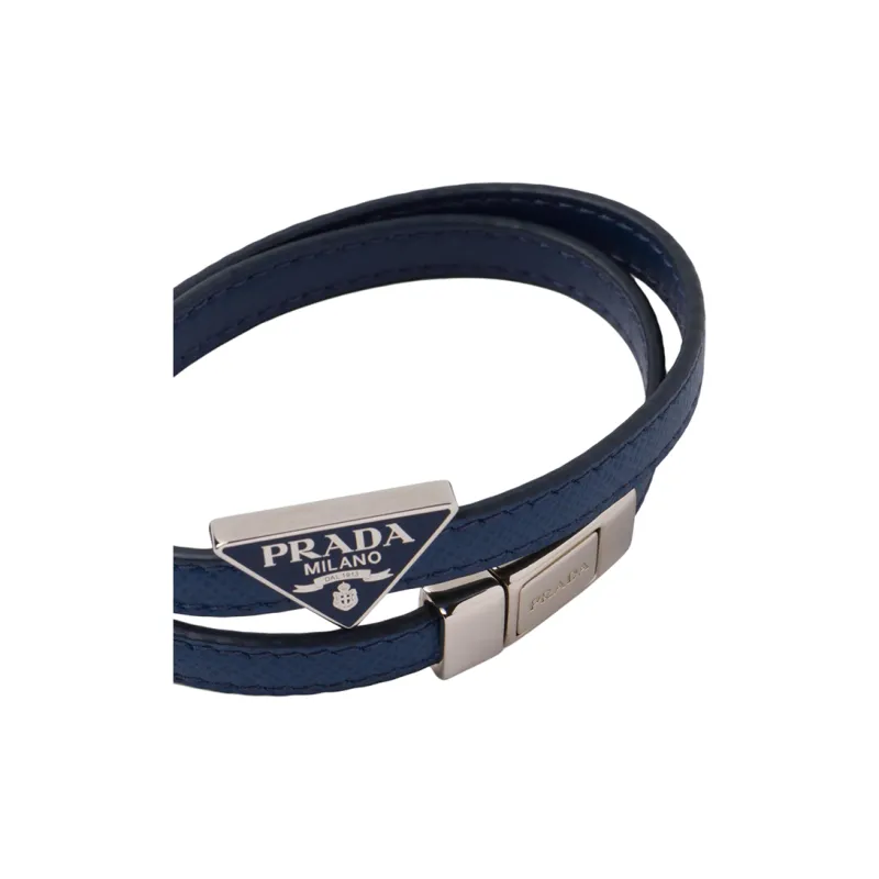 PRADA Leather Wristbands Men's Cornflower Blue-1