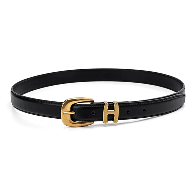 HONGU Split Cow Leather Belts Women's Pitch Black, Brown Width 2.4cm-2