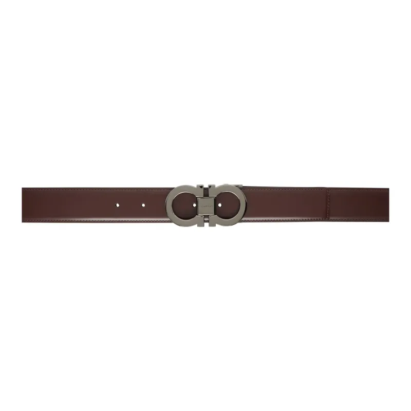 FERRAGAMO Calfskin Leather Belts Men's Burgundy 4CM-0