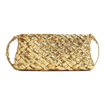 Bottega Veneta KALIMERO Sheepskin One Shoulder Crossbody Clutch Women's Gold