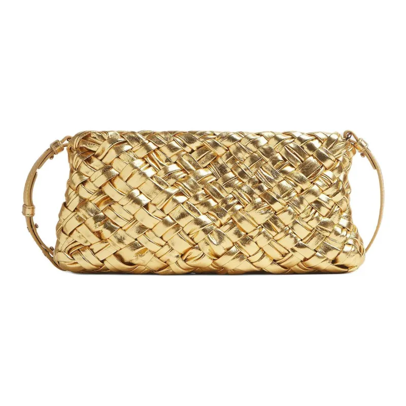 Bottega Veneta KALIMERO Sheepskin One Shoulder Crossbody Clutch Women's Gold-0