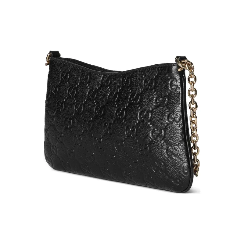 GUCCI GG Emblem Grain Leather Handbag, Shoulder Bag Small Size Women's Black-2