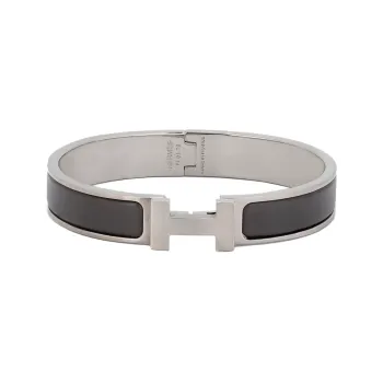 HERMES Clic HH Plated Rake Bangles Unisex Matte Tin Gray