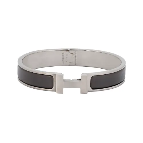 HERMES Clic HH Plated Rake Bangles Unisex Matte Tin Gray