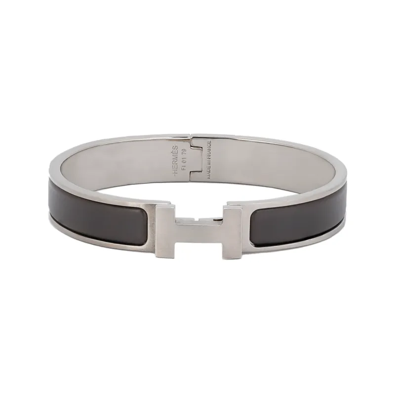 HERMES Clic HH Plated Rake Bangles Unisex Matte Tin Gray-0