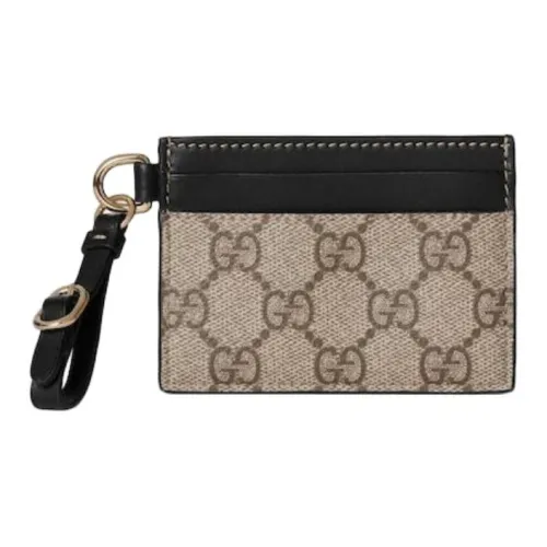 GUCCI GG Emblem Coated Canvas Card Holder Women's Beige & Dark Brown