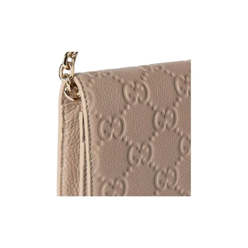 GUCCI Grained Leather Crossbody Bag Shoulder Bag Extra Mini Women's Taupe-5