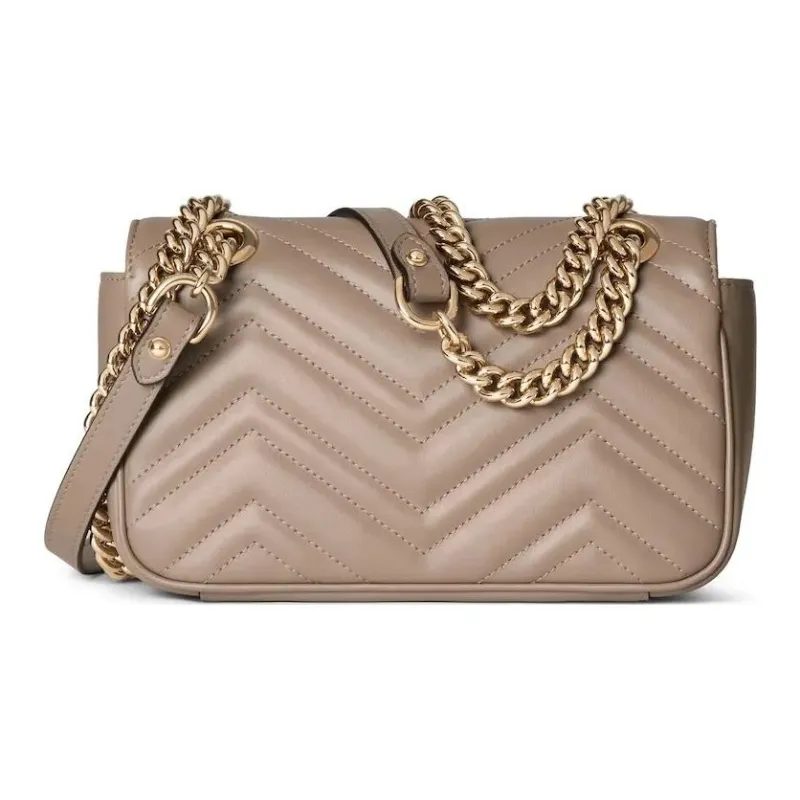 GUCCI GG Marmont Quilted V Shaped Leather Crossbody Bag Shoulder Bag Mini Women's Taupe-3