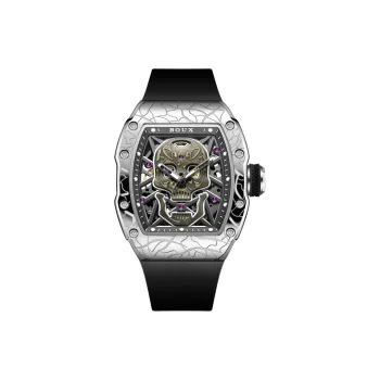 BOUX Totem Collection Skull Automatic Mechanical Movement Silicone Strap Watch Men's Watches Cut-Out Dial