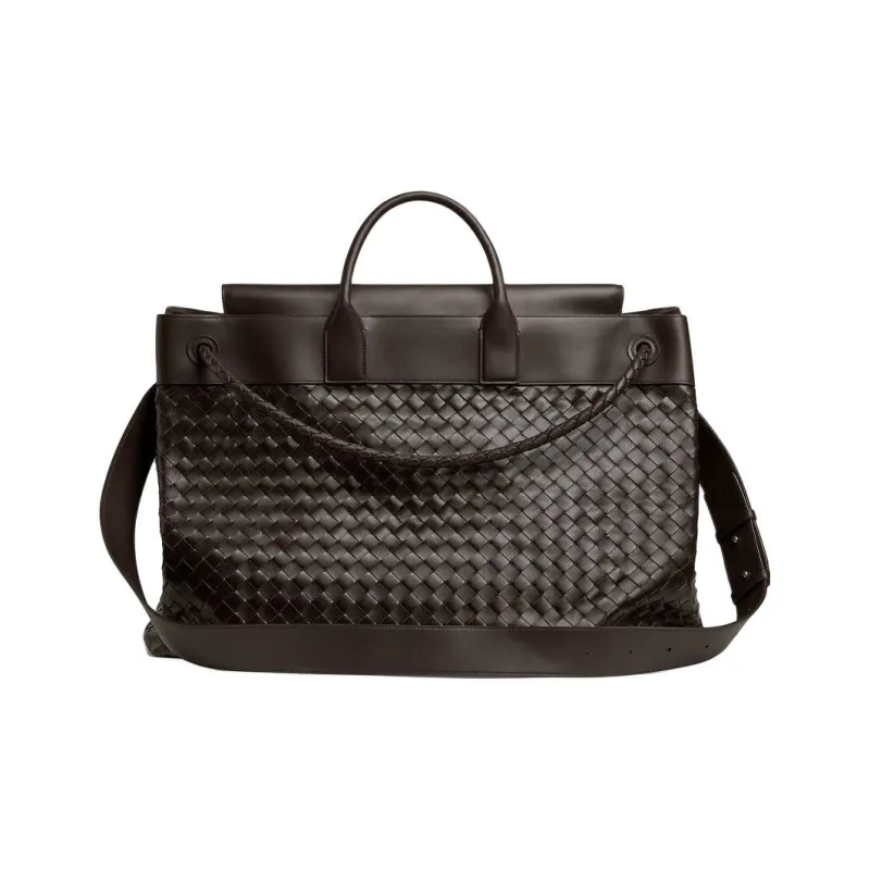 Bottega Veneta Calfskin Handbag Large Size Men's Dark Brown-1