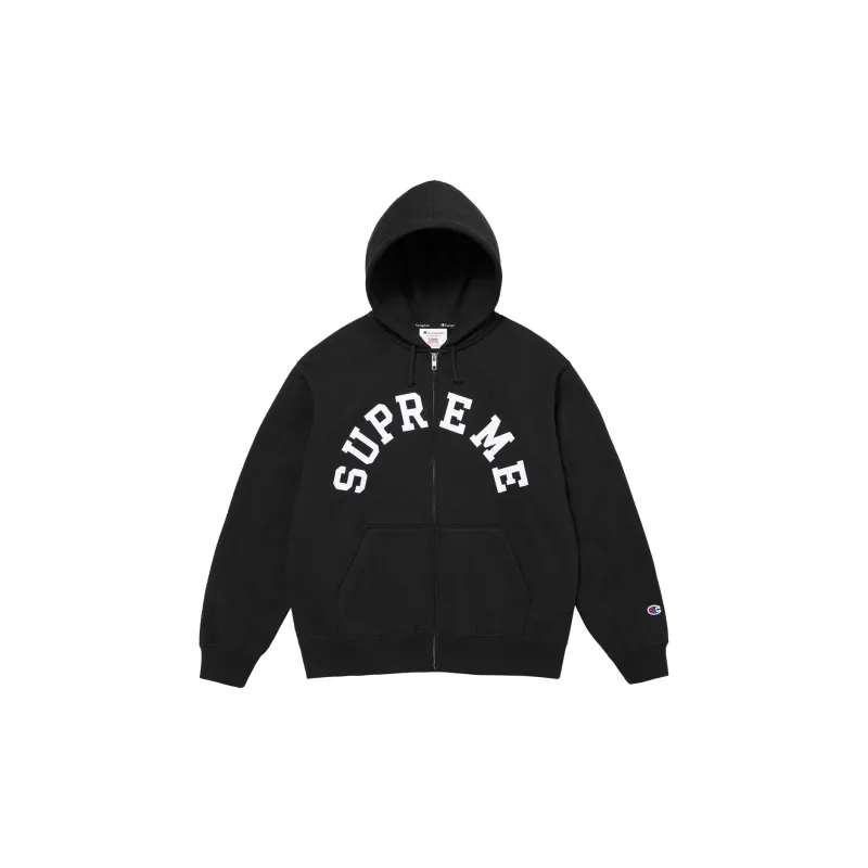 Supreme Champion Zip Up Hooded Sweatshirt Black M - POIZON