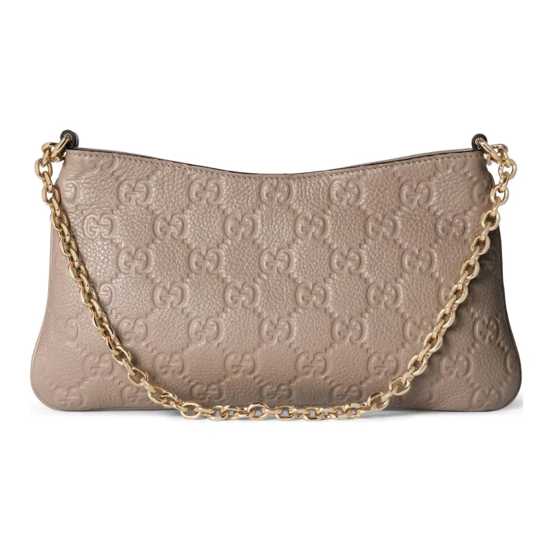 GUCCI GG Emblem Grain Leather Crossbody Bag, Shoulder Bag Small Size Women's Taupe-4