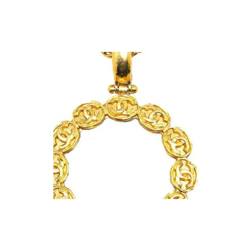CHANEL 1995 Plated Cc Round Pendant Costume Necklace-2