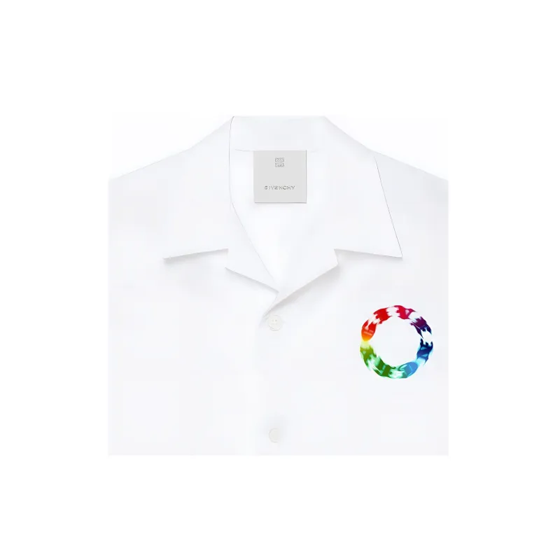 Givenchy Hawaiian Shirt In Poplin With Givenchy Circle Prin Shirt Men's White-3