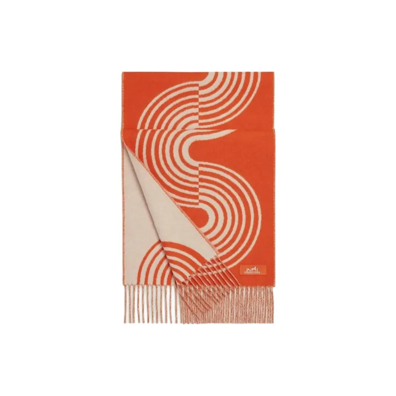 HERMES Cashmere Knit Scarves Women's Orange-0