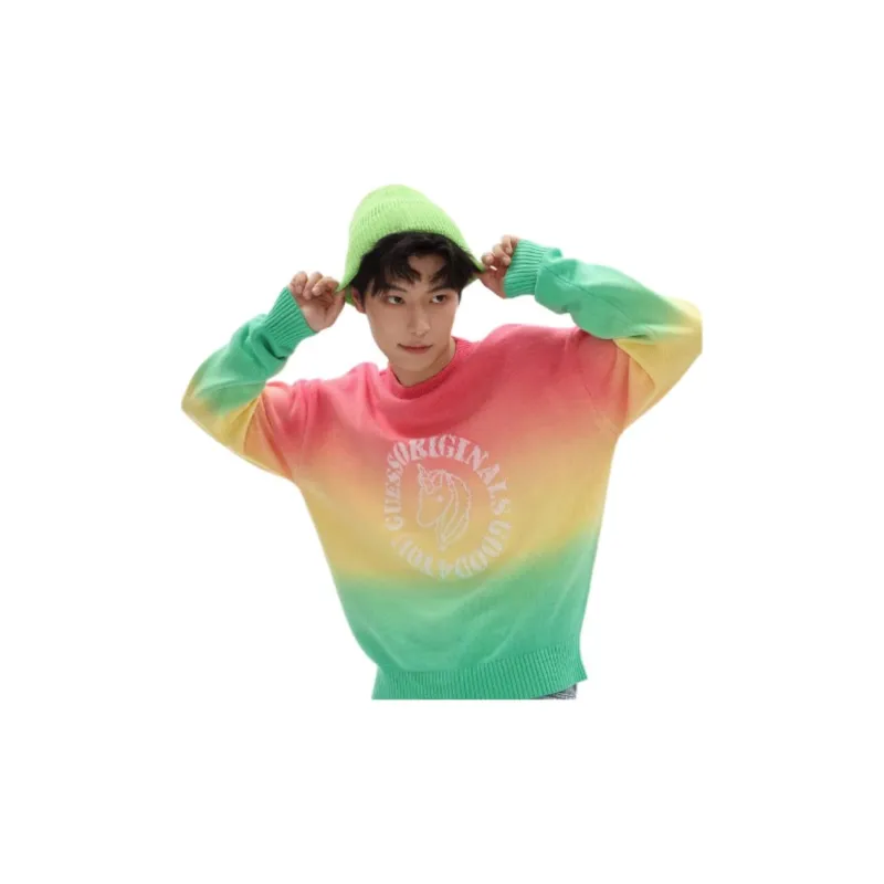 GUESS Sweater Unisex Orange Red+Bright Yellow+Grass Green-1