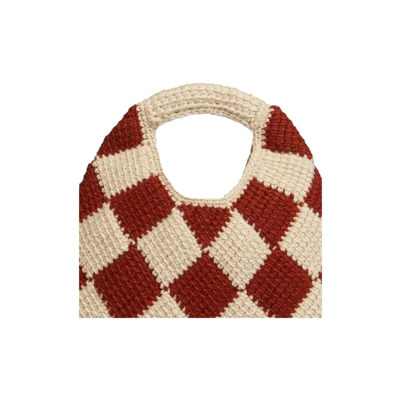 MARNI Acrylic Knitted Fabric Basket Bag Handbag Mini Women's Red/Beige-4