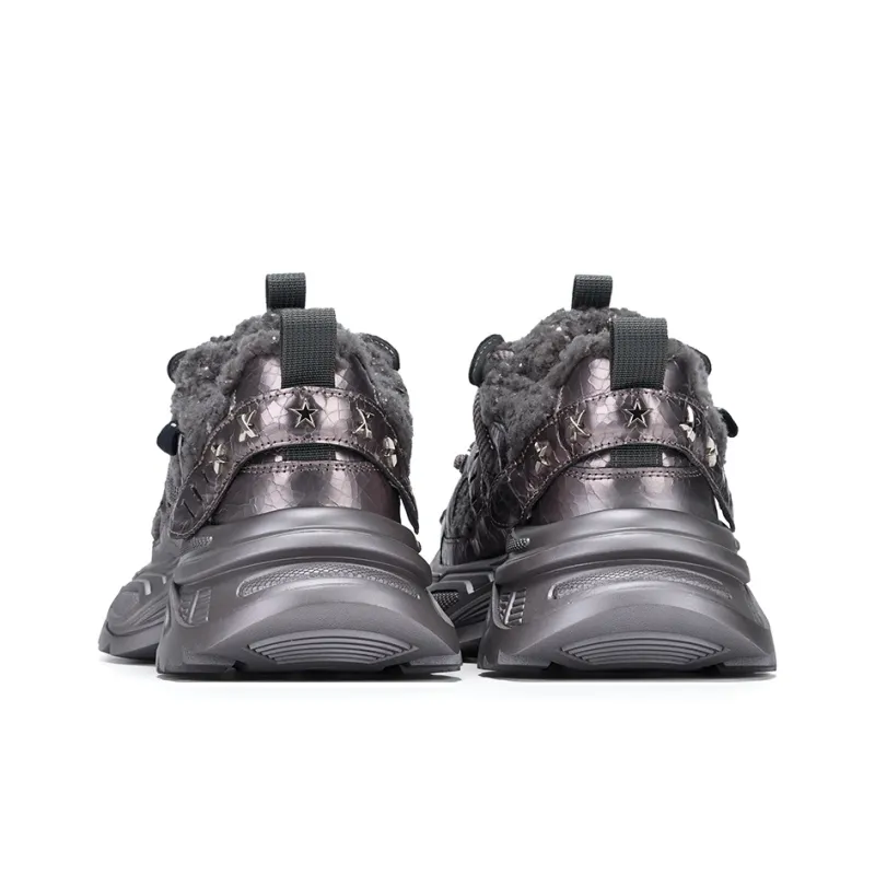 GG-CC Fleece-Lined Chunky Sneakers Cushioning Coverage Wear-Resistant Slip-Resistant Low-Top Warm Casual Shoes Women's-8