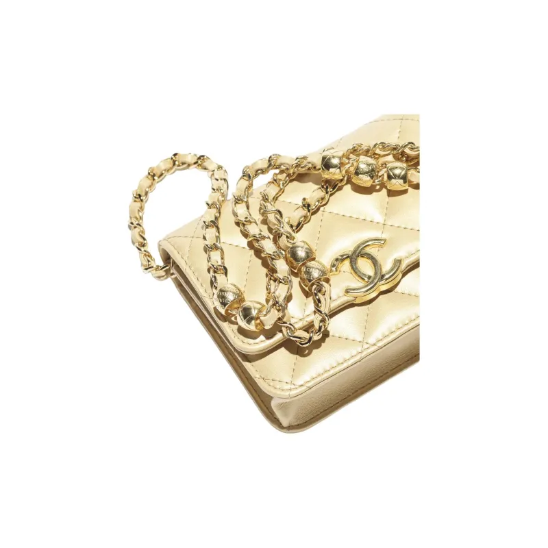 CHANEL Grain Calfskin Wallet Women's Light Yellow-2