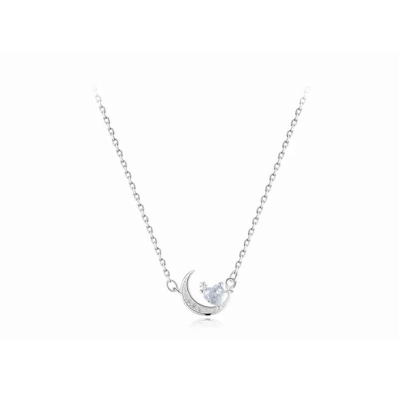 Muyan S999 Fine Silver Star Moon Heart Necklace Women's-0