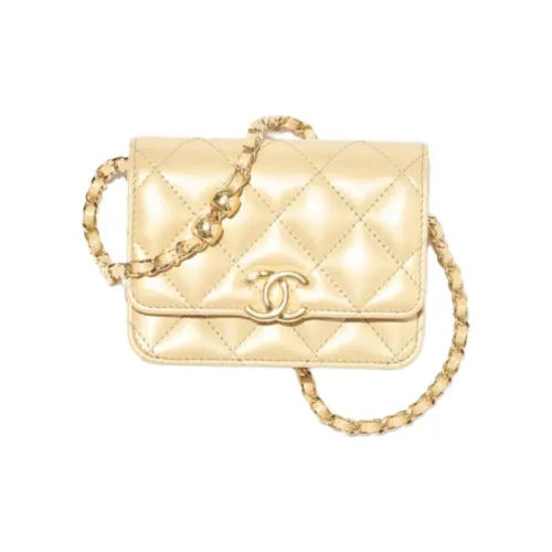 CHANEL Grained Calfskin Wallet Women's Light Yellow