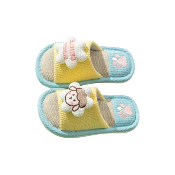Yalu Parent-Child Slippers Home Indoor Linen Slippers For Adults And Kids Preschool Cartoon Dinosaur Slippers