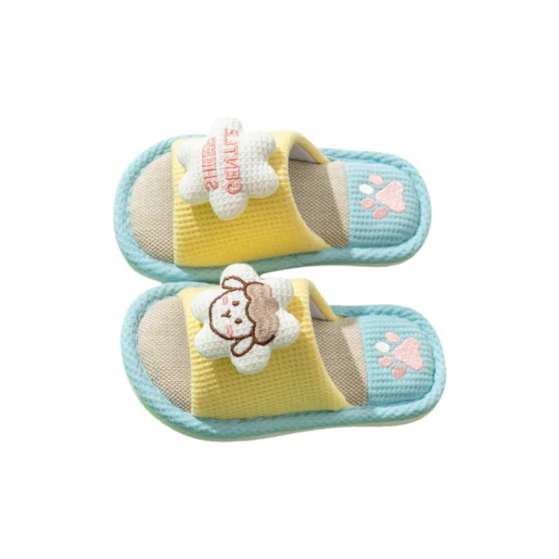 Yalu Parent Child Slippers Home Indoor Linen Slippers For Adults And Kids, Preschool Cartoon Dinosaur Slippers-0