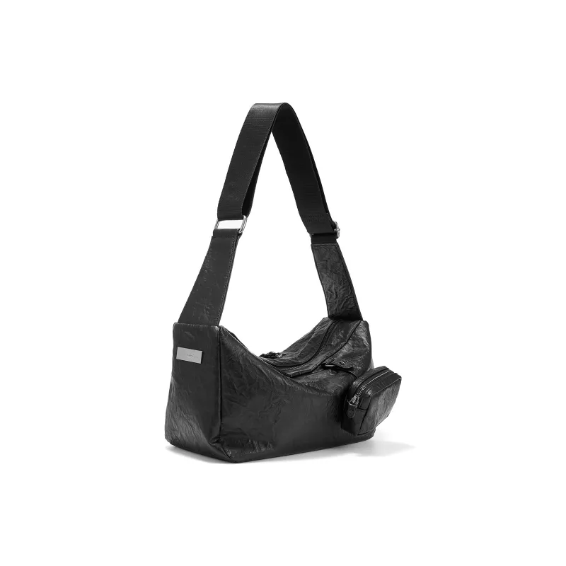 Yawei Kuroda Pu Artificial Leather Toast Bag Headphone Charm Bag Shoulder Bag, Crossbody Bag Medium Size Unisex Black-5
