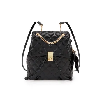 ELLE Ancora Red Cow Leather Texture Large Capacity Commuter Backpack Women's Black/White/Burgundy