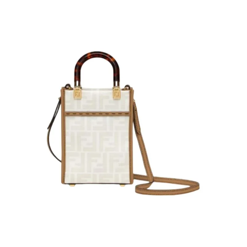 FENDI Sunshine Patchwork Leather Tote Bag Shoulder Bag Crossbody Bag Handbag Mini Unisex White/Brown-1