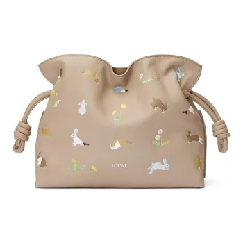 LOEWE Flamenco Nappa Cow Leather Detachable Adjustable Strap Magnetic Closure Medium Size Women's Sand