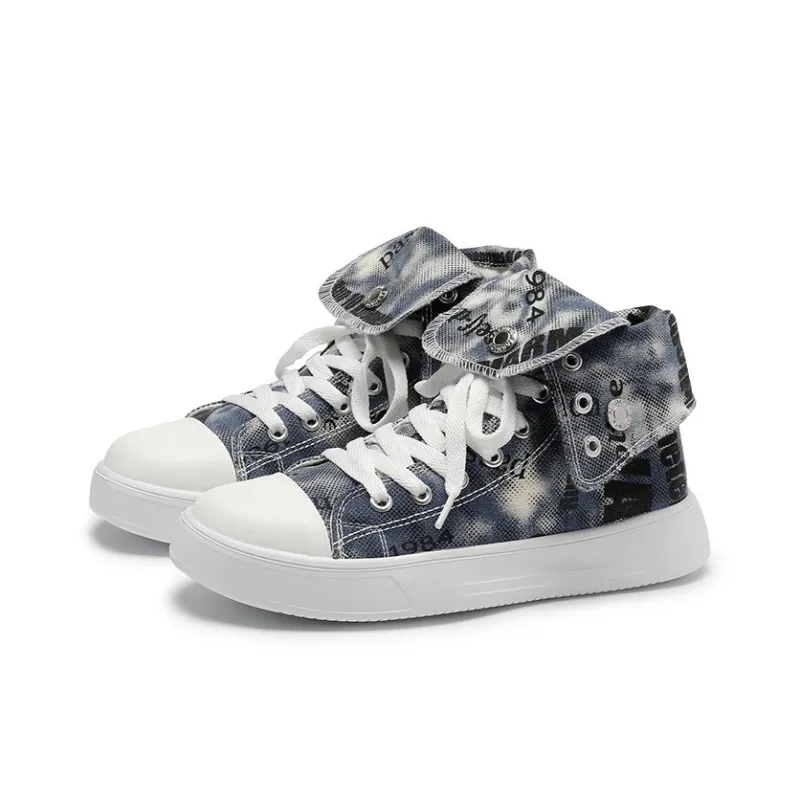 KATHRYN WILSON Durable Breathable High Top Canvas Shoes Unisex Vintage Blue-5