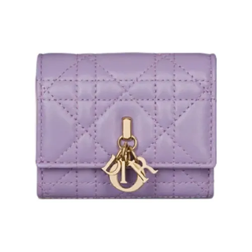 DIOR Wicker Lambskin Wallet Women's Light Purple