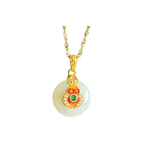 Cuiya Golden Building Hetian Jade Necklaces Pale Greenish White Jade Womens